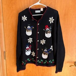 BD Design Vintage Holiday‎ Christmas Snowman Cardigan Sweater Medium